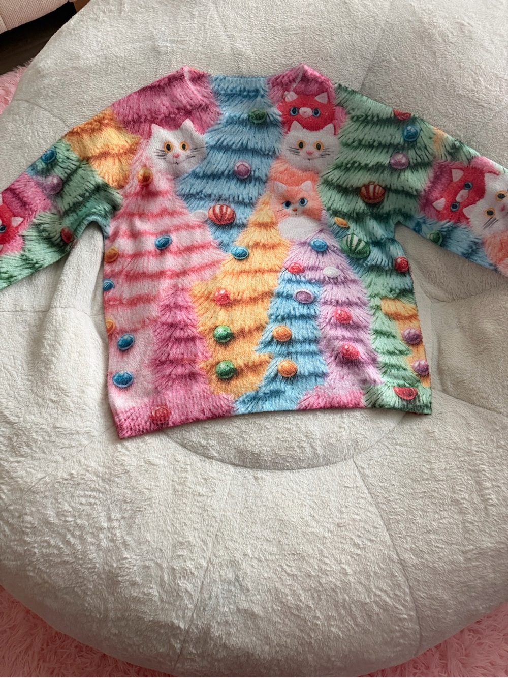 ‘ugly’ fun colorful Christmas Cat Tree Sweater comfy loungewear